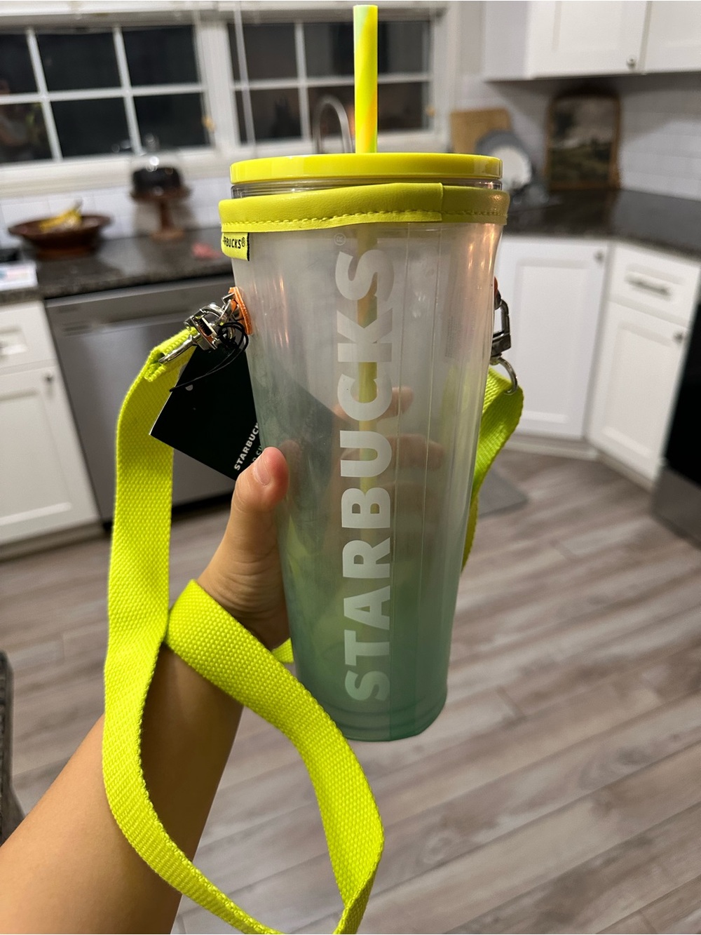 Starbucks Translucent Tumbler Crossbody with Neon Yellow Strap